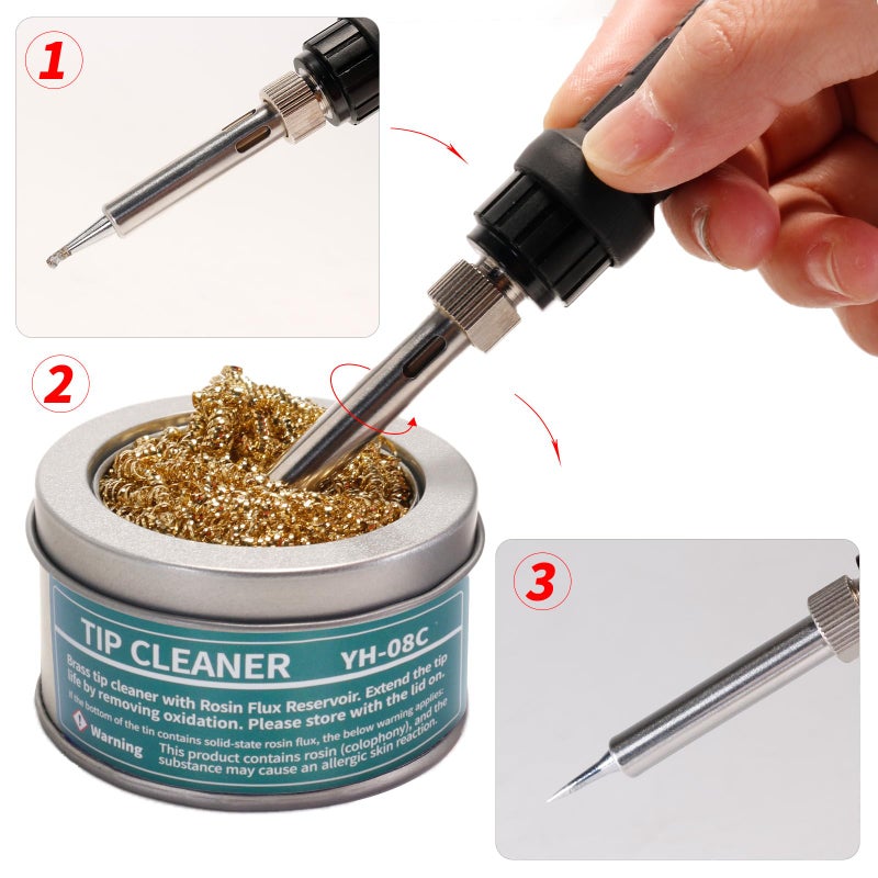 YIHUA 08B/08C Soldering Iron Tip Brass Wire Ball Cleaner Replacement Solder Tips Cleaner (Small-Size #08B / Large-Size #08C) (Large) - Image 5